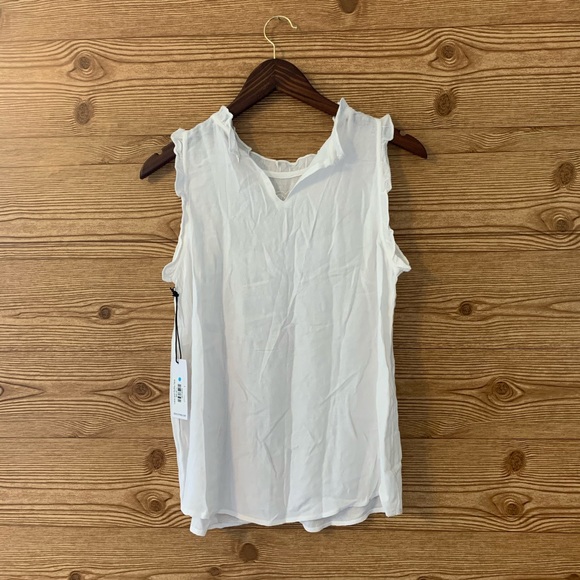 DEX WHITE SWEET SLEEVELESS TANK EMBROIDERY RUFFLE - Picture 2 of 10